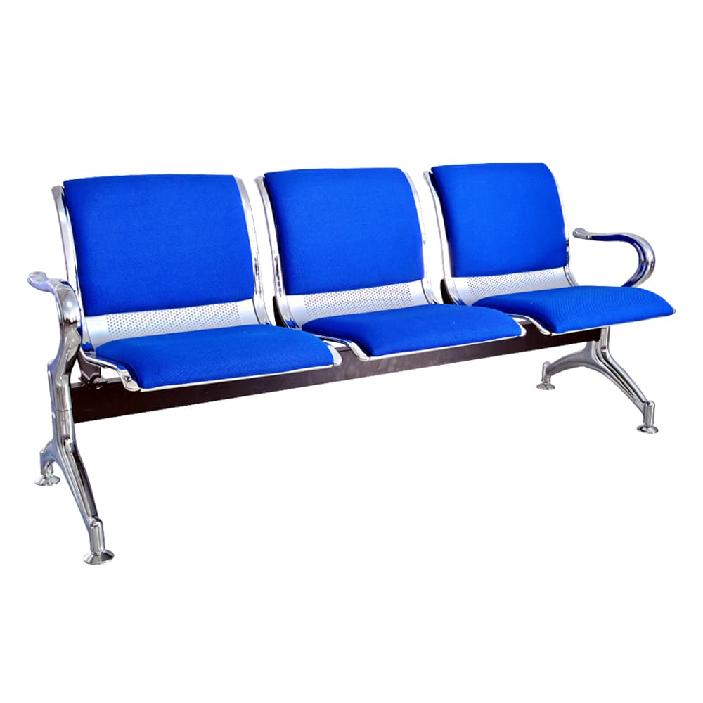 Blue waiting chair with dots and cushion